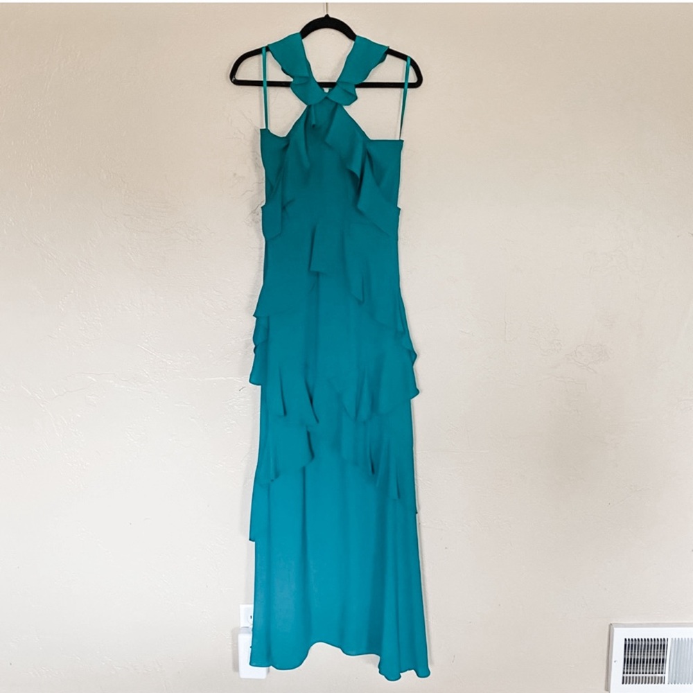 bcbg ruffle halter dress Ruffle Halter Chiffon Gown